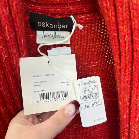 $1590 NWT Eskandar Red Orange Shawl Collar Cardigan Sweater one size - Picture 6 of 8